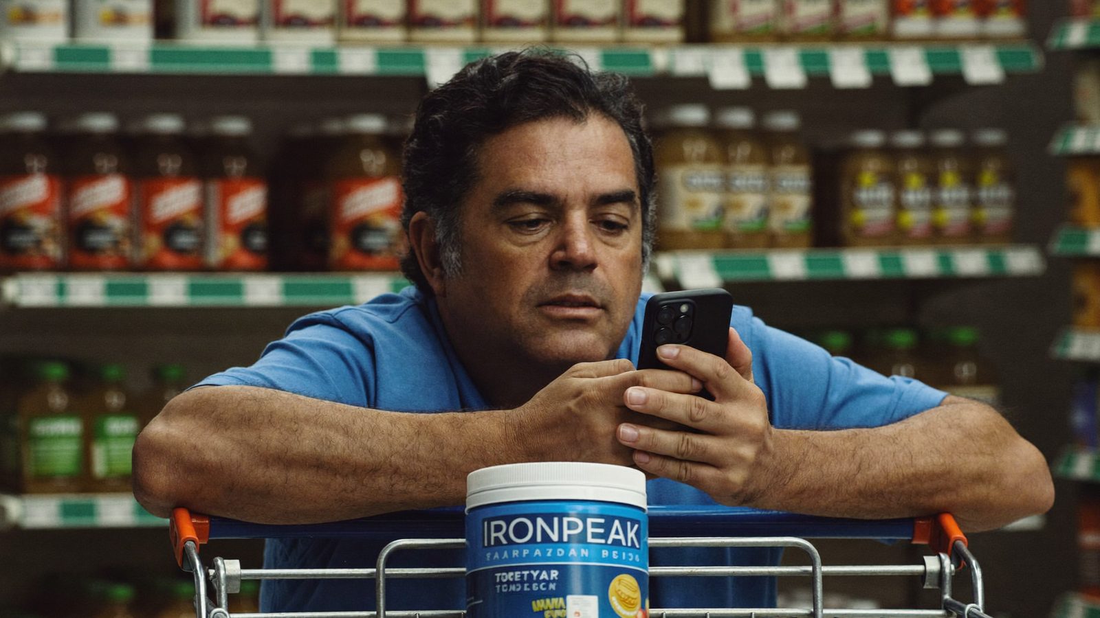 Shopper comparing third-party seals and banned supplement ingredients on his phone